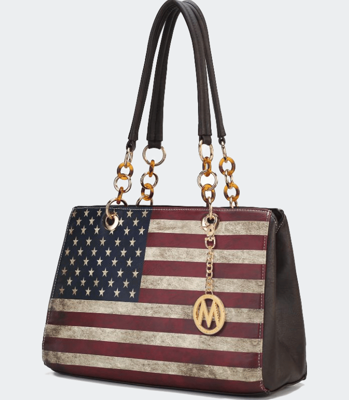 Mkf Collection By Mia K Nevaeh Vegan Leather Patriotic Pattern Women's Shoulder Bag In Brown