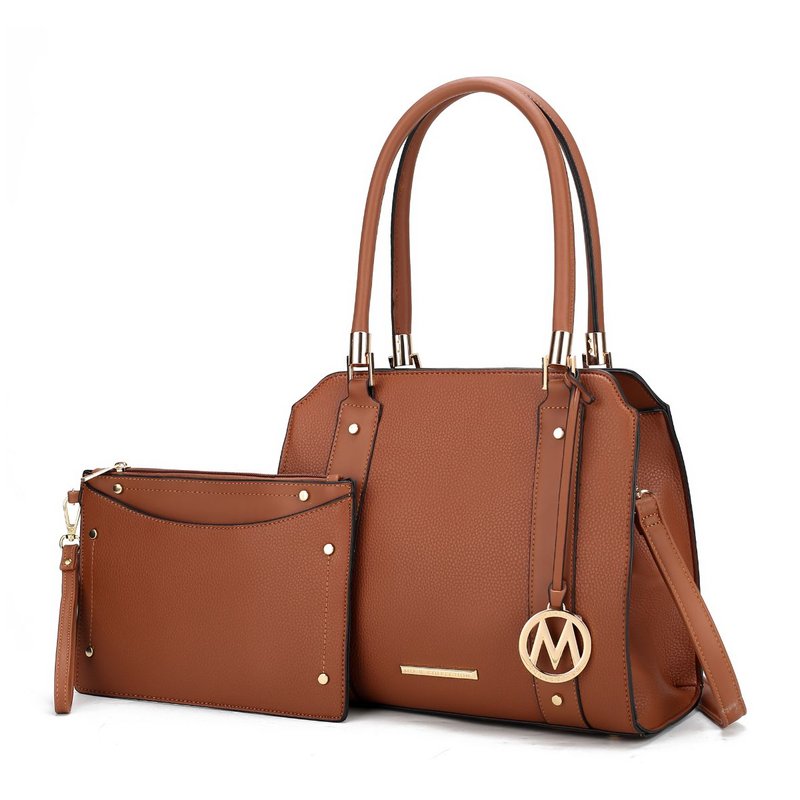 Mkf Collection By Mia K Norah Vegan Leather Women's Satchel Bag With Wristlet – 2 Pieces In Brown