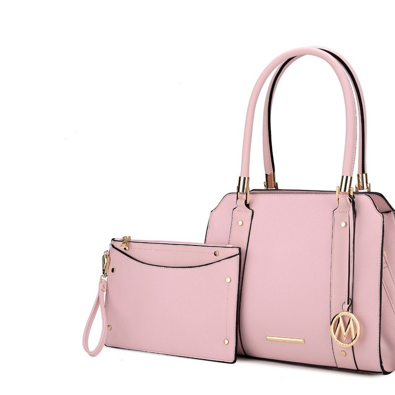 Mkf Collection By Mia K Norah Vegan Leather Women's Satchel Bag With Wristlet – 2 Pieces In Pink