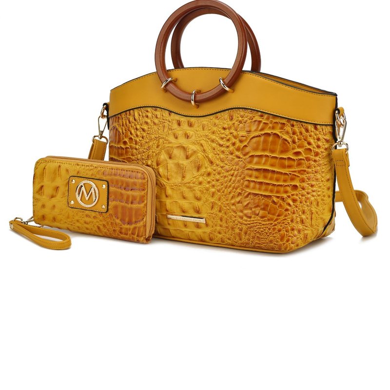 Mkf Collection By Mia K Phoebe Faux Crocodile-embossed Vegan Leather Women's Tote With Wristlet Wallet Bag In Yellow