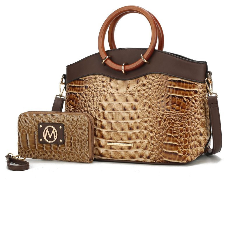 Mkf Collection By Mia K Phoebe Faux Crocodile-embossed Vegan Leather Women's Tote With Wristlet Wallet Bag In Brown