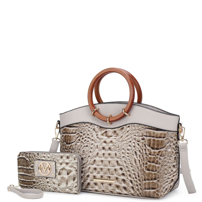 Mkf Collection By Mia K Phoebe Faux Crocodile-embossed Vegan Leather Women's Tote With Wristlet Wallet Bag In Grey