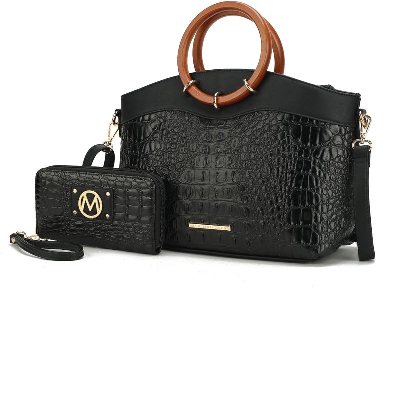 Mkf Collection By Mia K Phoebe Faux Crocodile-embossed Vegan Leather Women's Tote With Wristlet Wallet Bag In Black