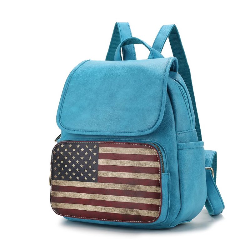 Mkf Collection By Mia K Regina Printed Flag Vegan Leather Women's Backpack In Blue