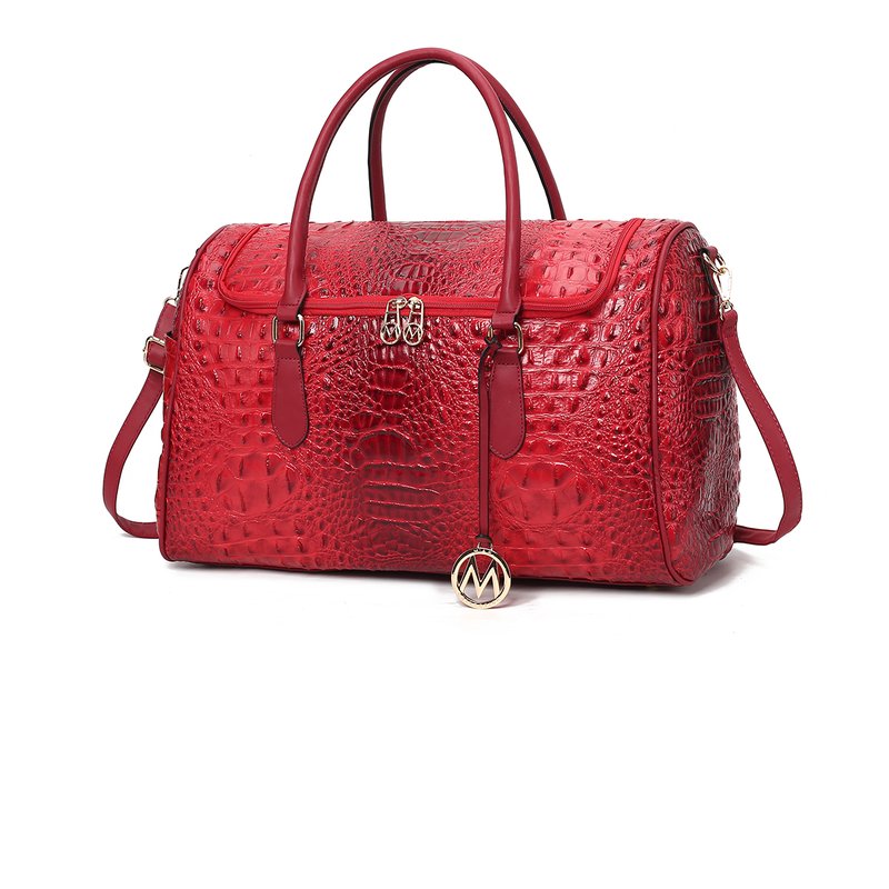 Shop Mkf Collection By Mia K Rina Crocodile Embossed Vegan Leather Women's Duffle Bag In Red