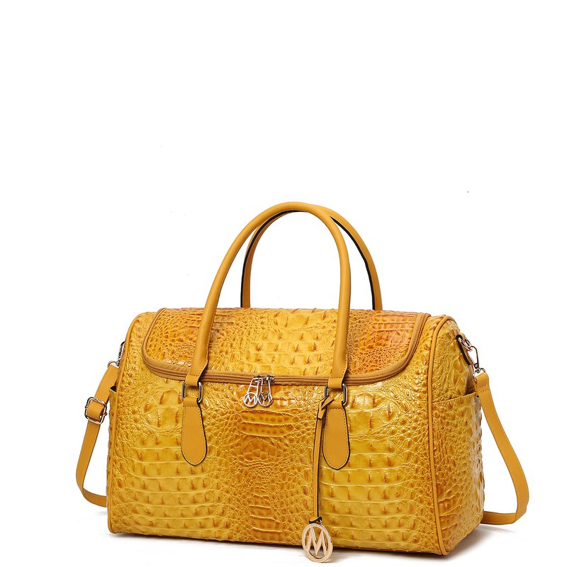Shop Mkf Collection By Mia K Rina Crocodile Embossed Vegan Leather Women's Duffle Bag In Yellow