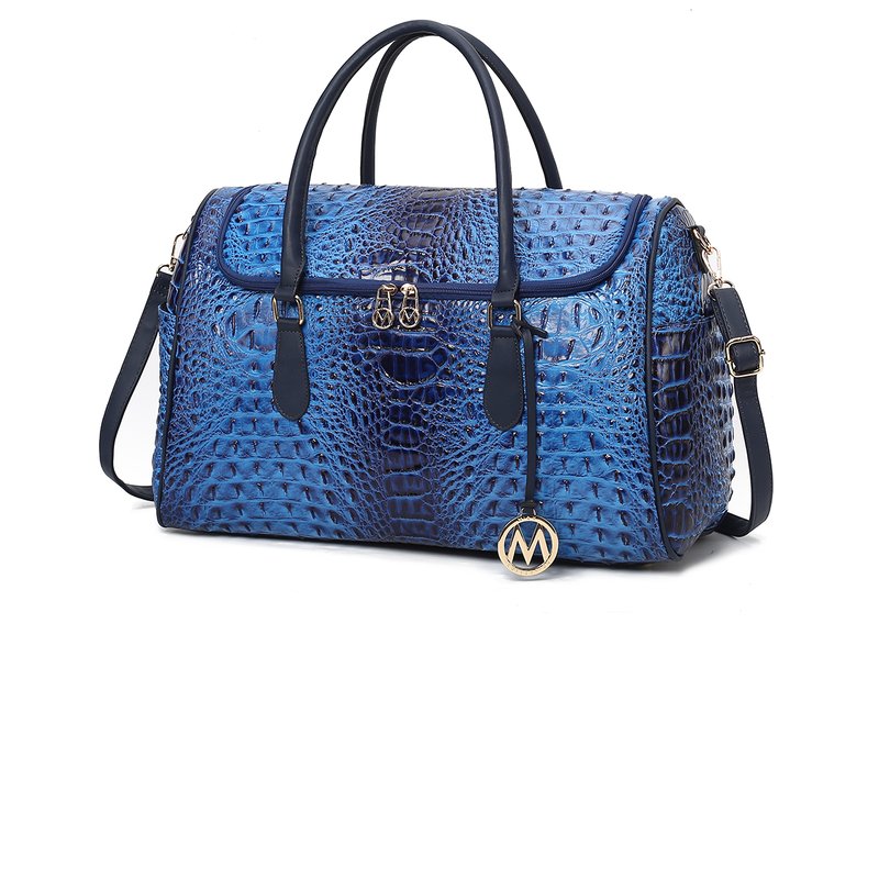 Shop Mkf Collection By Mia K Rina Crocodile Embossed Vegan Leather Women's Duffle Bag In Blue