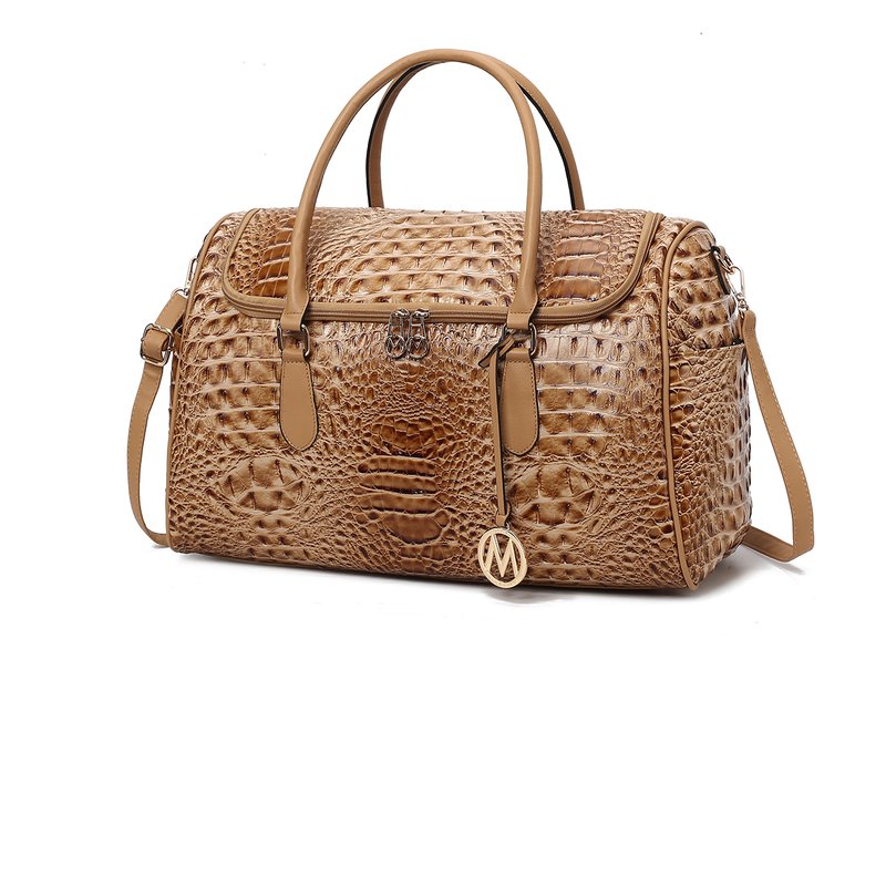 Shop Mkf Collection By Mia K Rina Crocodile Embossed Vegan Leather Women's Duffle Bag In Brown