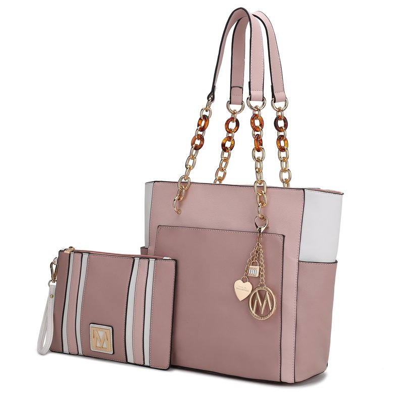 Mkf Collection By Mia K Rochelle Vegan Color Block Vegan Leather Women's Tote Bag With Wristlet In Pink