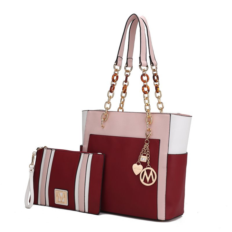 Mkf Collection By Mia K Rochelle Vegan Color Block Vegan Leather Women's Tote Bag With Wristlet In Red