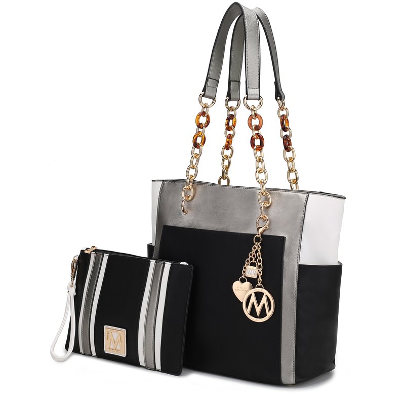 Mkf Collection By Mia K Rochelle Vegan Color Block Vegan Leather Women's Tote Bag With Wristlet In Black