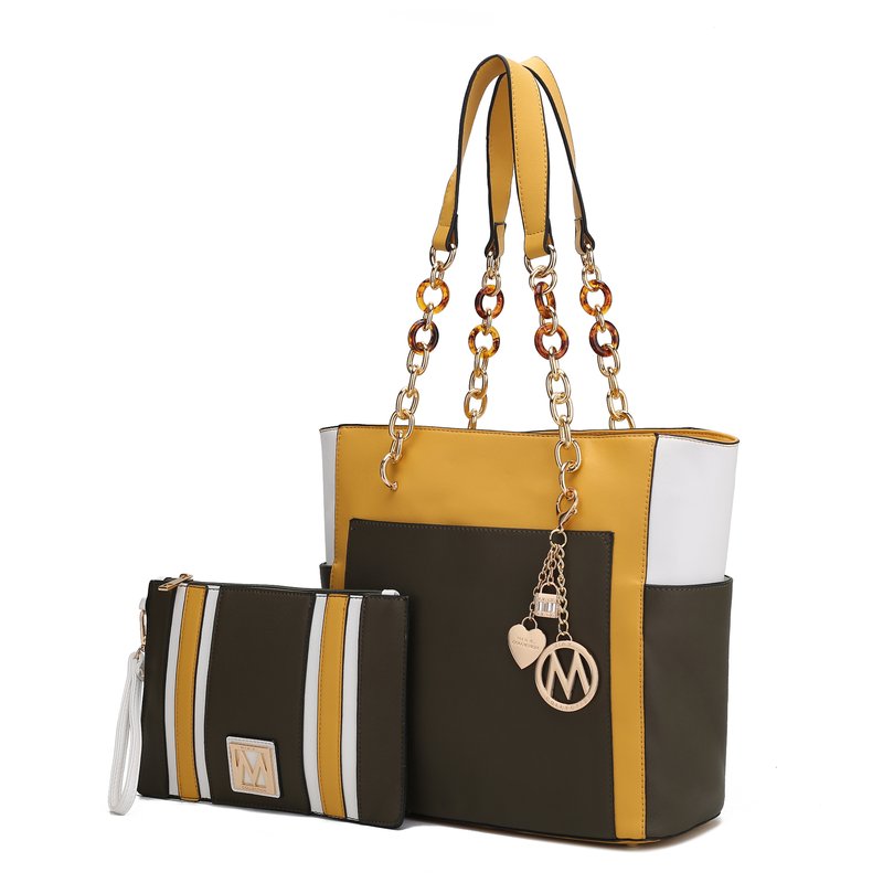 Mkf Collection By Mia K Rochelle Vegan Color Block Vegan Leather Women's Tote Bag With Wristlet In Yellow