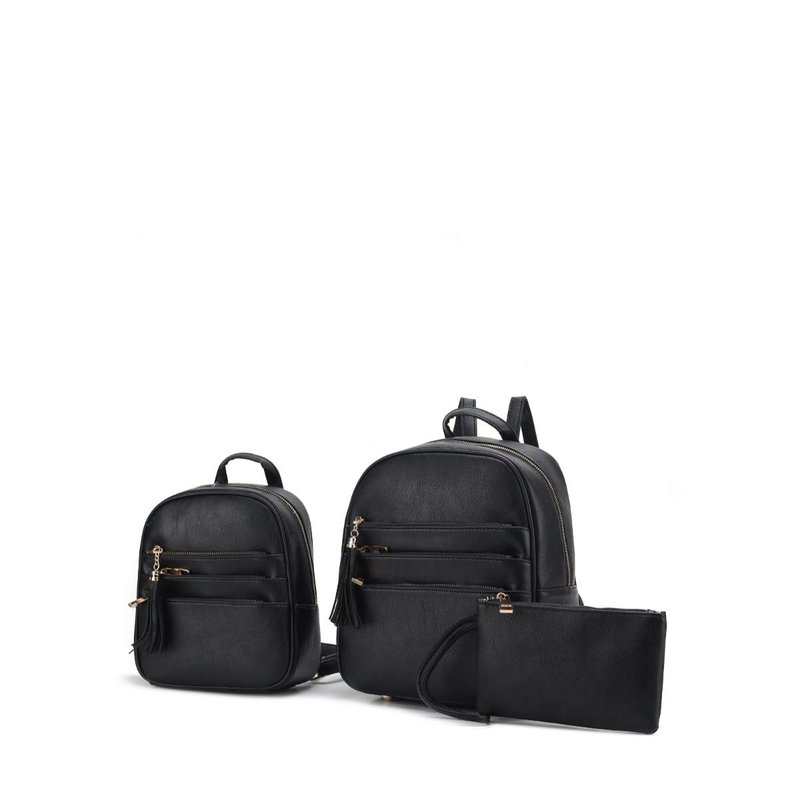 Mkf Collection By Mia K Roxane Vegan Leather Women's Backpack With Mini Backpack And Wristlet Pouch- 3 Pieces In Black