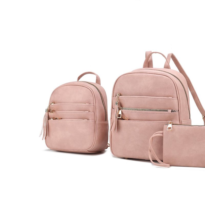 Mkf Collection By Mia K Roxane Vegan Leather Women's Backpack With Mini Backpack And Wristlet Pouch- 3 Pieces In Pink