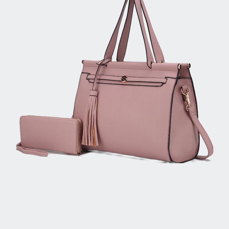 Mkf Collection By Mia K Shelby Vegan Leather Women's Satchel Bag With Wallet -2 Pieces In Pink