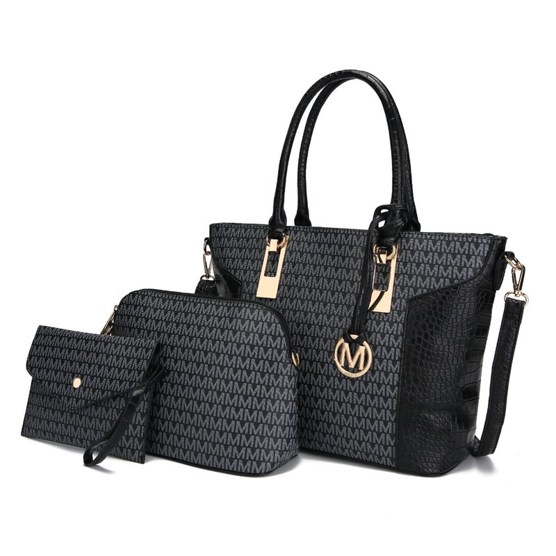 Mkf Collection By Mia K Shonda 3pc Tote With Cosmetic Pouch & Wristlet In Black