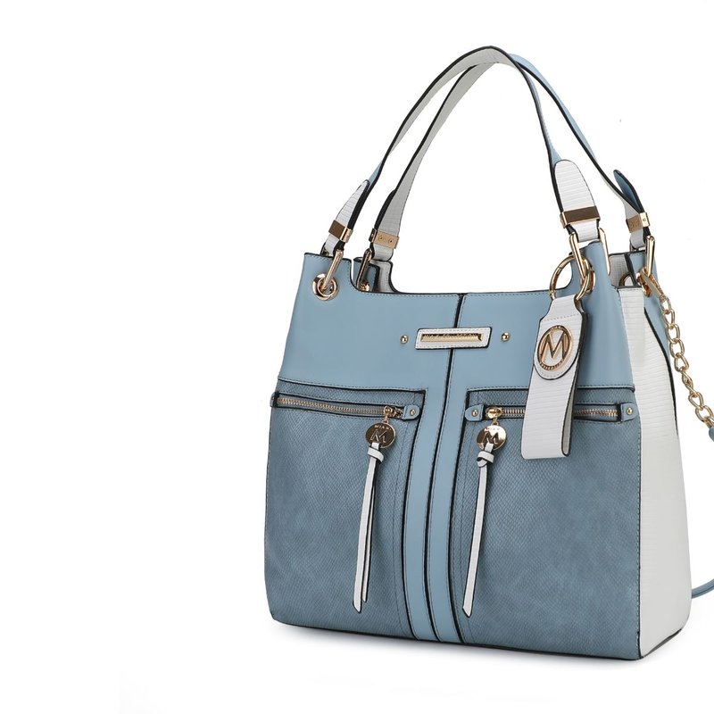 Mkf Collection By Mia K Sofia Vegan Leather Tote With Keyring In Blue