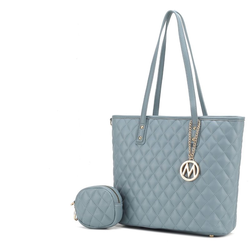 Mkf Collection By Mia K Tansy Quilted Vegan Leather Women's Tote Bag With Pouch– 2 Pieces In Blue