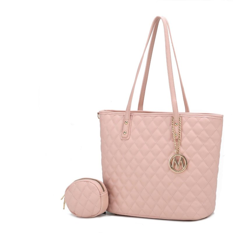 Mkf Collection By Mia K Tansy Quilted Vegan Leather Women's Tote Bag With Pouch– 2 Pieces In Pink