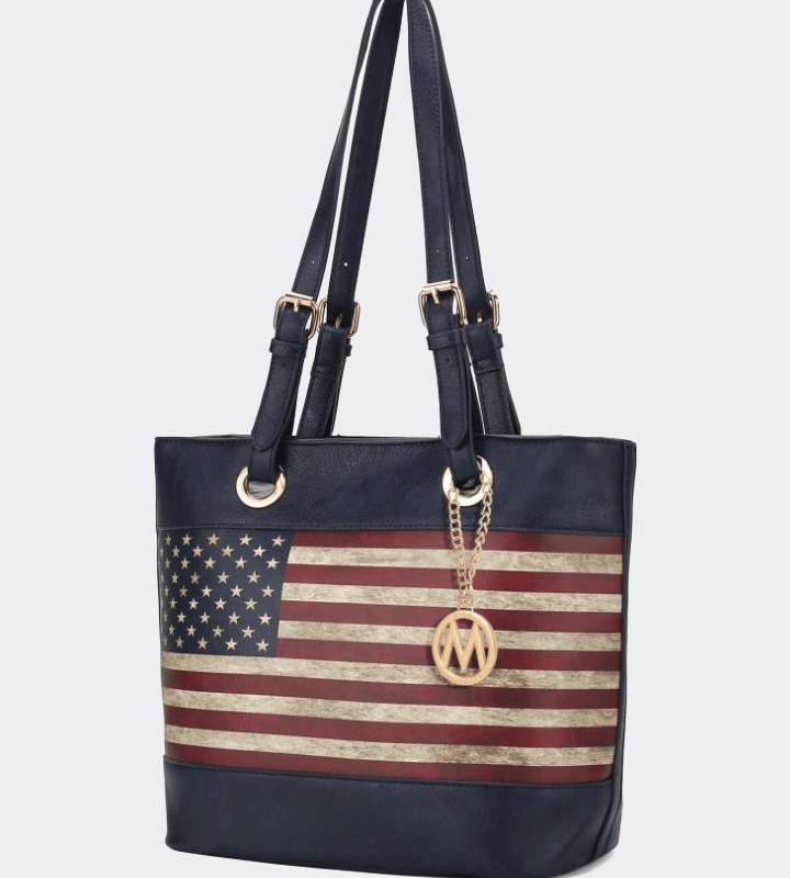 Mkf Collection By Mia K Vera Vegan Leather Patriotic Flag Pattern Women's Tote Bag In Blue