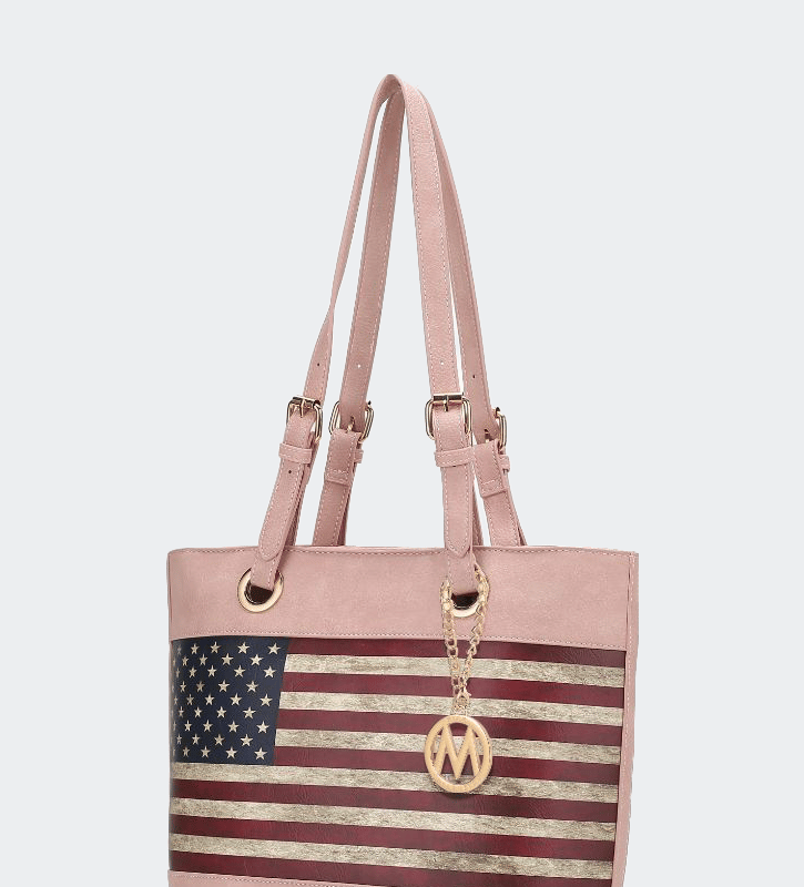 Mkf Collection By Mia K Vera Vegan Leather Patriotic Flag Pattern Women's Tote Bag In Pink