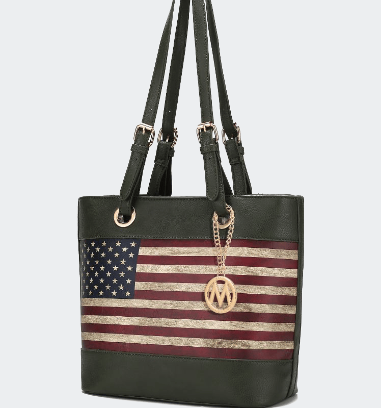 Mkf Collection By Mia K Vera Vegan Leather Patriotic Flag Pattern Women's Tote Bag In Green