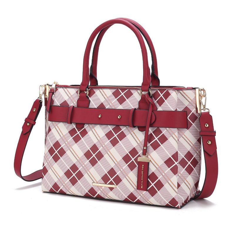 Mkf Collection By Mia K Vivian Plaid Pattern Vegan Leather Women's Satchel Bag In Red