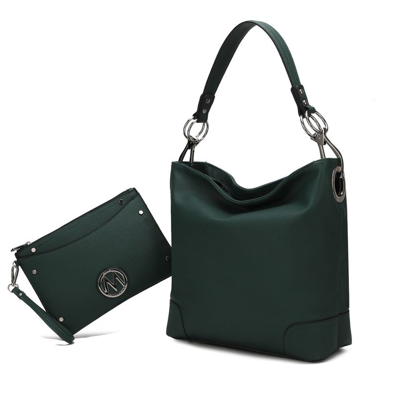 Mkf Collection By Mia K Viviana Vegan Leather Women's Hobo Bag With Wristlet – 2 Pieces In Green