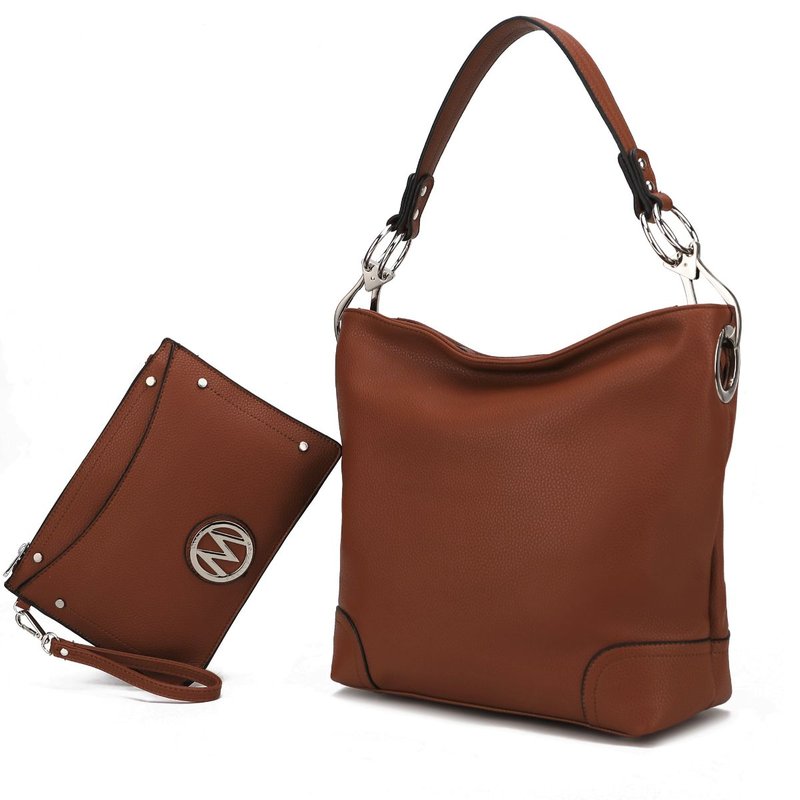 Mkf Collection By Mia K Viviana Vegan Leather Women's Hobo Bag With Wristlet – 2 Pieces In Brown