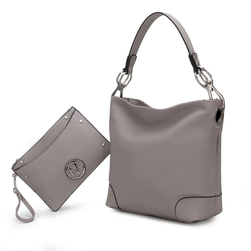 Mkf Collection By Mia K Viviana Vegan Leather Women's Hobo Bag With Wristlet – 2 Pieces In Grey