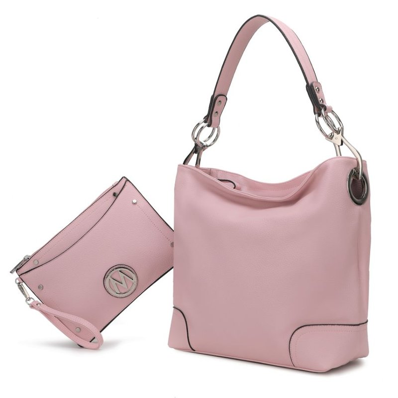 Mkf Collection By Mia K Viviana Vegan Leather Women's Hobo Bag With Wristlet – 2 Pieces In Pink