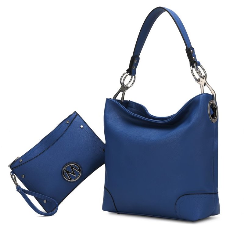 Mkf Collection By Mia K Viviana Vegan Leather Women's Hobo Bag With Wristlet – 2 Pieces In Blue