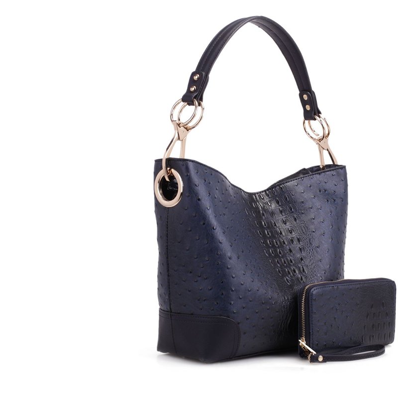 Mkf Collection By Mia K Wandy Soft Vegan Leather Hobo & Wallet Set In Blue