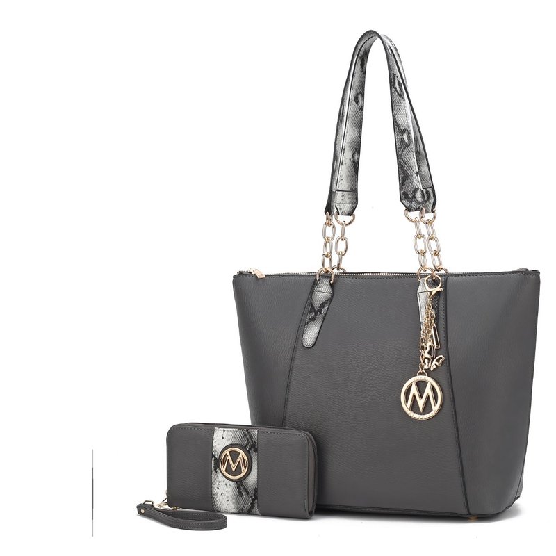 Mkf Collection By Mia K Ximena Vegan Leather Women's Tote Bag With Matching Wristlet Wallet In Grey