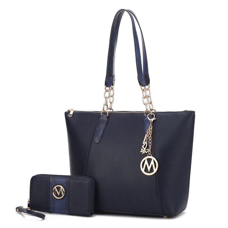 Mkf Collection By Mia K Ximena Vegan Leather Women's Tote Bag With Matching Wristlet Wallet In Blue
