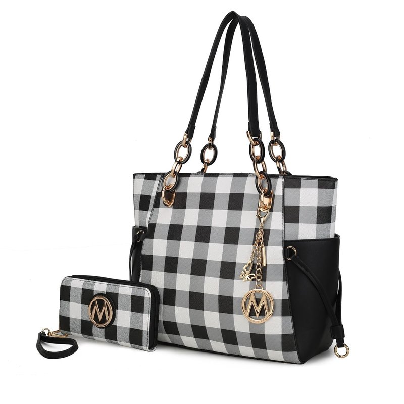 Mkf Collection By Mia K Yale Checkered Tote Handbag With Wallet In Black