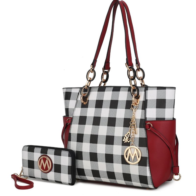 Mkf Collection By Mia K Yale Checkered Tote Handbag With Wallet In Red