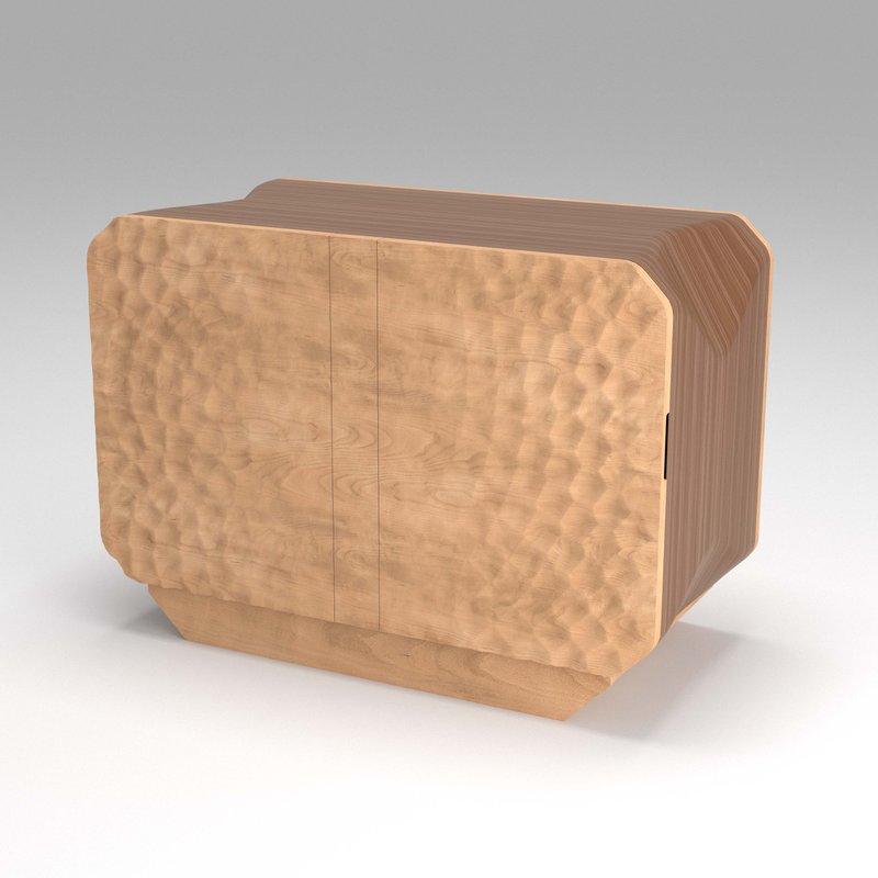 Model No. Maar Credenza W/carved Doors + Platform Base In Beech/woodprint Tweed