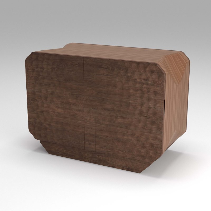 Model No. Maar Credenza W/carved Doors + Platform Base In Walnut/woodprint Tweed