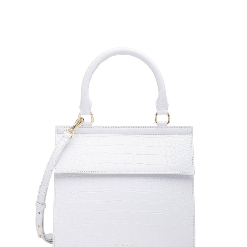Modern Picnic The Luncher Bag In White Faux Crocodile