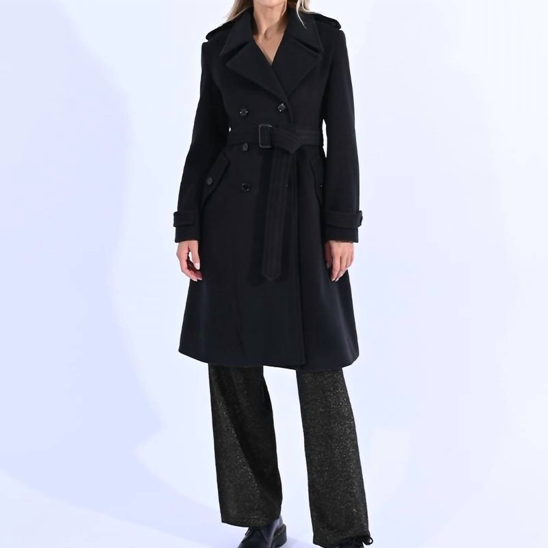 Shop Molly Bracken Classic Double Breasted Trench Coat In Black