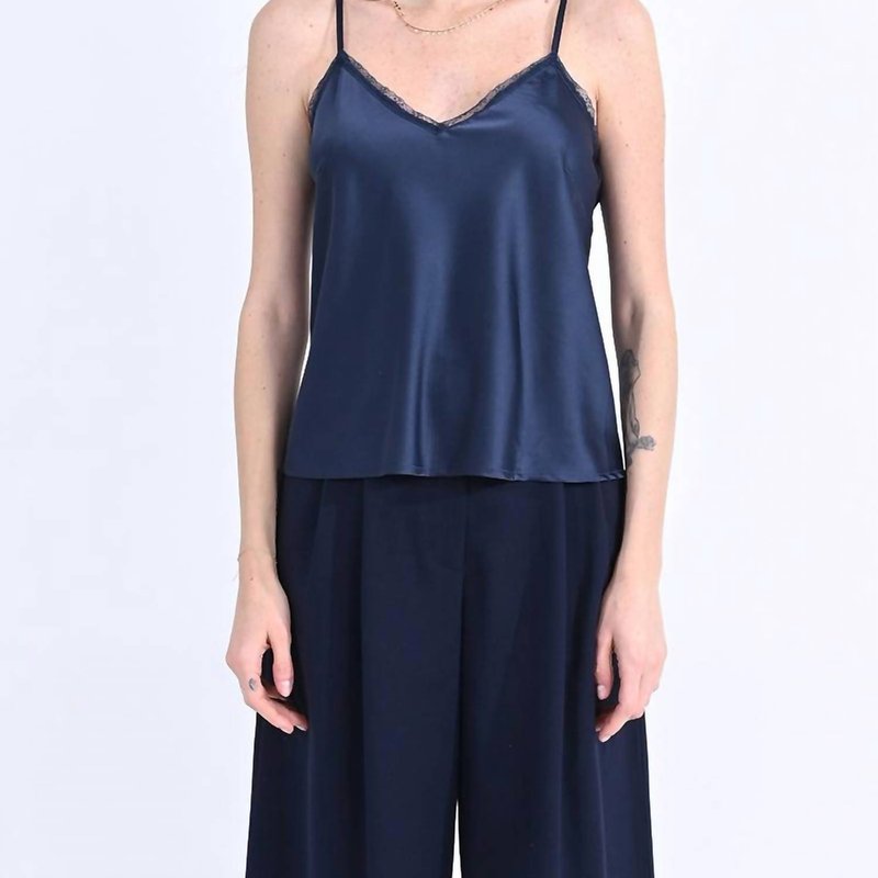 Shop Molly Bracken Satin Camisole With Lace In Blue