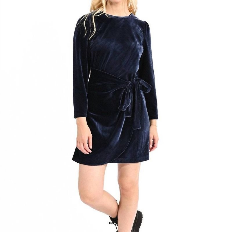 Molly Bracken Velvet Asymmetric Wrap Dress In Blue