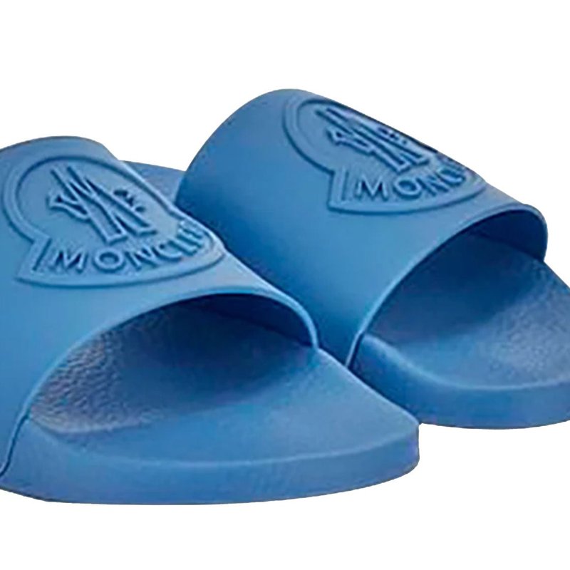 Shop Moncler Men's Footwear Basile Blue Tonal Logo Rubber Slides