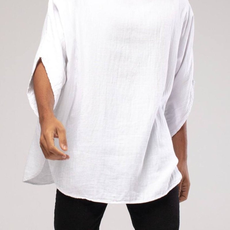 Monique Bohemian Round Neck Bell Sleeve Linen Shirt In White