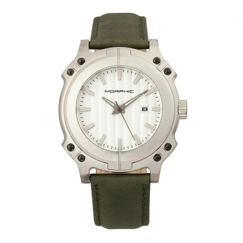 Morphic M68 Series Leather-band Watch With Date In Grey