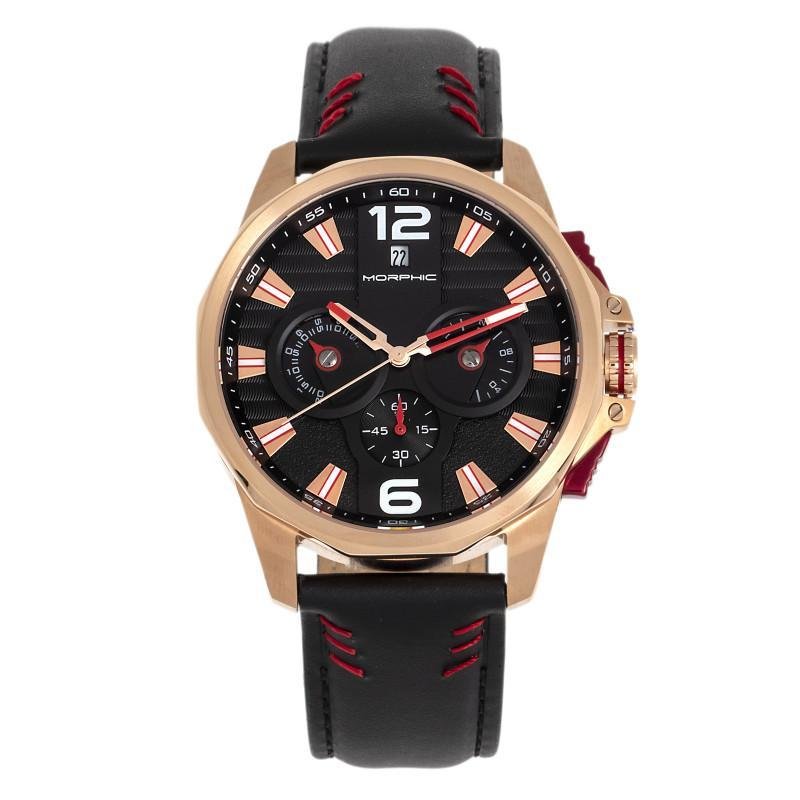 MORPHIC M82 SERIES CHRONOGRAPH LEATHER-BAND WATCH WITH DATE