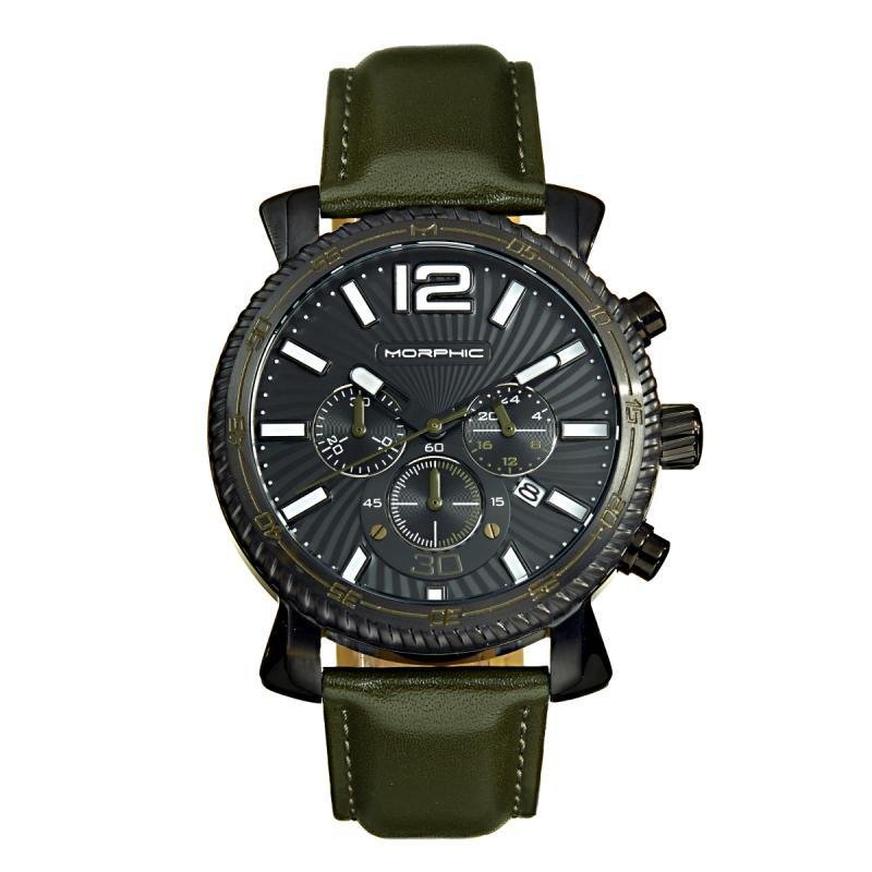 Morphic Watches M89 Series Chronograph Leather-band Watch With Date In Green