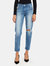 Helendale Mid Rise Deconstructed Skinny Ankle Jeans - Light Blue