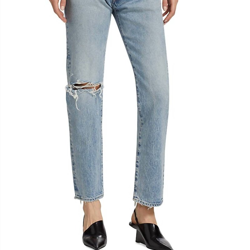 Shop Moussy Vintage Hesperia Distressed Straight-leg Jeans In Light Wash In Blue